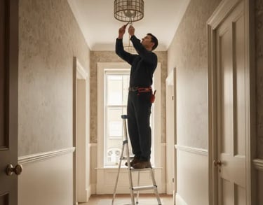 Electrician in Nuneaton installing lights in hallway