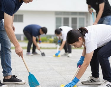 a man riding a skateboard down a street next to tall buildings