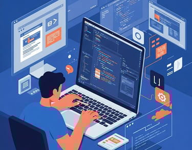 boy developing web laptop