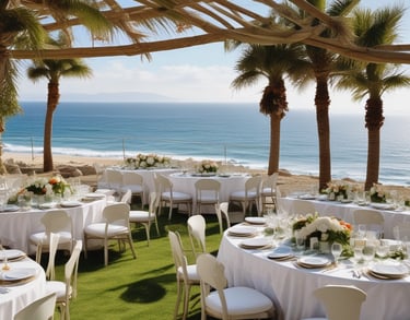 A serene oceanfront resort at sunset with elegant lounge chairs facing the water.