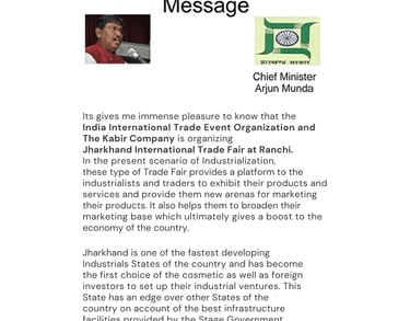 Appreciation by Shri Arjun Munda, then CM of Jharkhand, for regional trade showcase organized by The Kabir Company