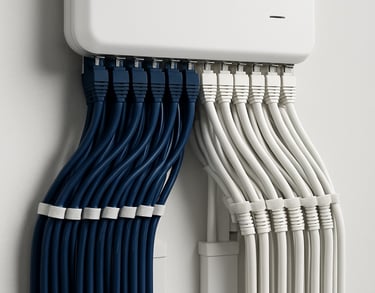 a bunch of cables connected to a wall mounted outlet