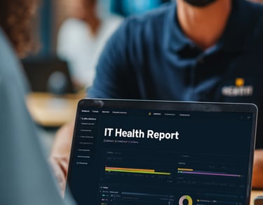 IT engineer showing a head teacher the schools IT Health report