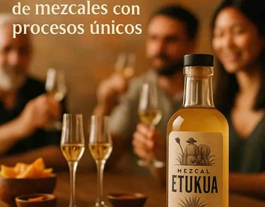 Personas disfrutando una cata de mezcal artesanal con copas especiales y accompaniamientos tradicion