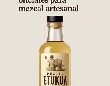 Sellos CRM y DO en etiqueta de mezcal artesanal transparente