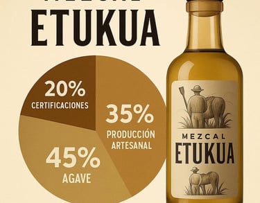 Infografía que muestra distribución porcentual del precio de mezcal premium en agave, producción art