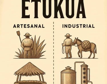 Infografía comparando métodos tradicionales vs industriales en producción de mezcal