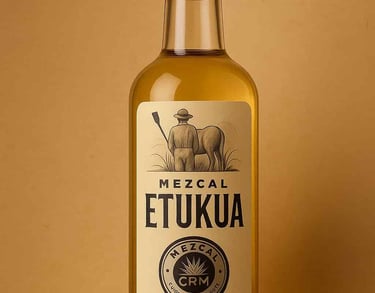 Etiqueta oficial de certificación CRM en botella de mezcal artesanal