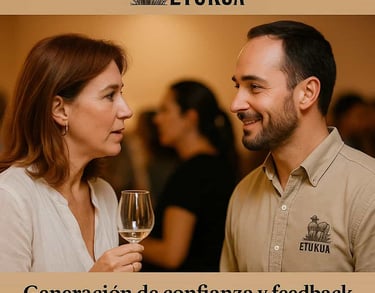  Un miembro del equipo de Etukua escuchando atentamente los comentarios de una asistente durante una