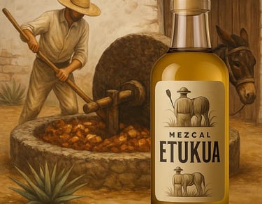 Maestro mezcalero realizando la molienda con tahona en palenque tradicional.