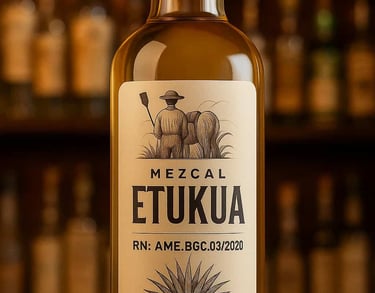Etiqueta de botella de mezcal mostrando número de registro oficial de productor