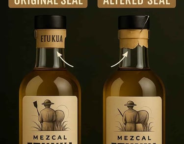 Comparación entre sellado original y alterado en botellas de mezcal