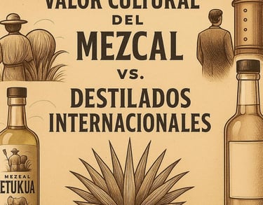 Infografía que compara precios promedio de mezcal artesanal, whisky, tequila, ginebra y ron en el me