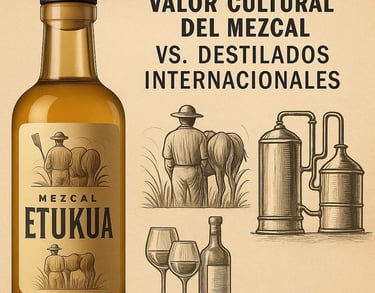 Imagen conceptual que contrasta la elaboración artesanal del mezcal con la producción industrial de 