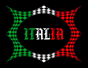 Italia poster graphic with green, white and red checkered flag border picture frame.
