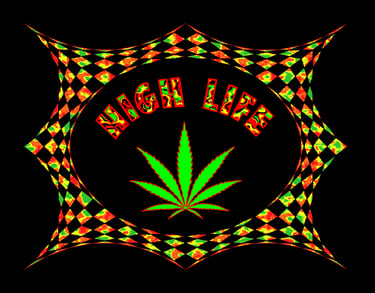 Reggae cannabis culture art "High Life" poster red, yellow and green picture frame.