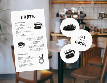 Déclinaison de l'identité visuelle Amai, café aux inspirations japonaises par Tuuk studio