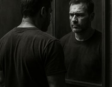 Man seeing his reflection, representing transformation and purpose at Aquifer Springs