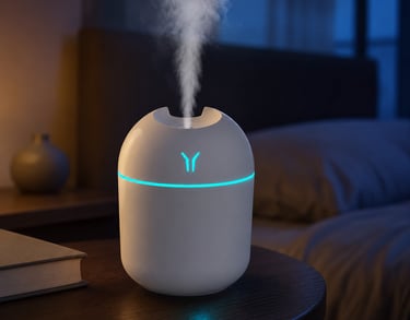 250ML USB mini air humidifier with cyan LED light producing soft mist