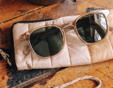 Stylish sunglasses with scratch resistant coating and case