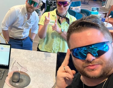 Edge Optics team members modeling athletic eyewear