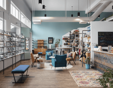 Interior of the showroom and boutique at Edge Optics Fort Collins location