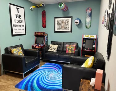A look inside the Kids Zone at the Fort Collins location, with arcade games, toys, and seating