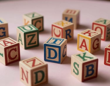 A collection of high-quality educational wooden blocks arranged on a pearl pink surface, soft natural lighting, elegant Southern European / Italian style.
