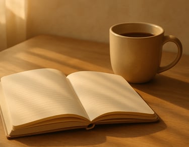 a cup of coffee and a book on a table