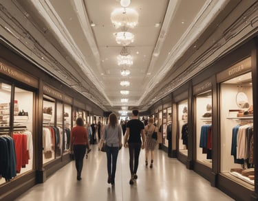 a man a woman walking through a store shopping