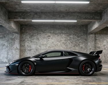 Blacked-out sports car with window tint and chrome delete