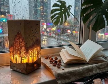 Portable outdoor lamp with sculptural design for cozy balcony, patio, and garden spaces.