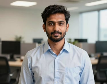 Portrait of a professional South Asian male legal advisor in a contemporary office setting in Kochi.