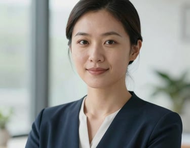 Professional headshot of a female social worker, kind expression, wearing a professional dress, soft natural light from a window.