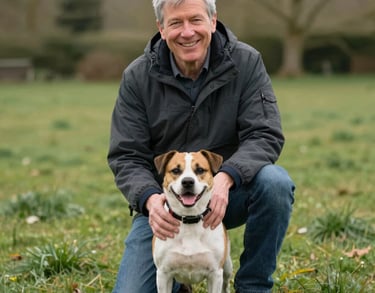 VerdPaw founder with a happy dog representing our mission for healthier pets and stronger UK communi