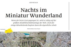 Ein Ausschnitt eines Artikels aus der ADAC Motorwelt mit dem Titel "Nachts im Miniaturwunderland"