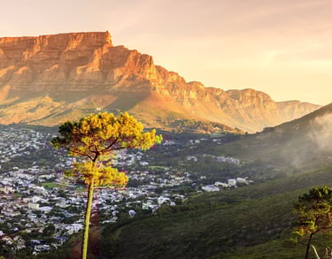 Sunset of Table Mountain Lions Head and Cape Town from Signal Hill.