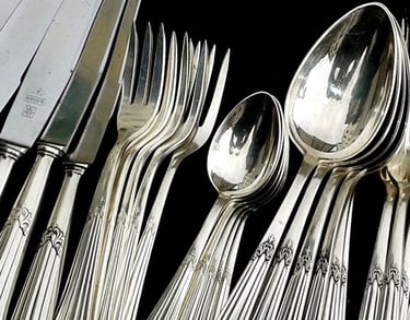 Achat couverts en métal argent cuillères, fourchettes, couteaux, petites cuillères, poinçons