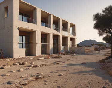 a man riding a skateboard down a street next to tall buildings