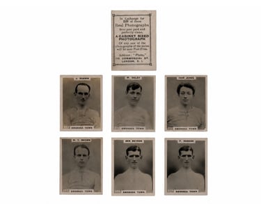 Collection of six vintage Swansea Town football trade cards featuring players like Ben Beynon and Ivor Jones.