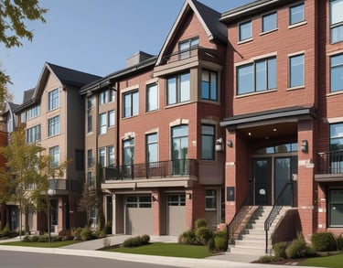 a man riding a skateboard down a street next to tall buildings