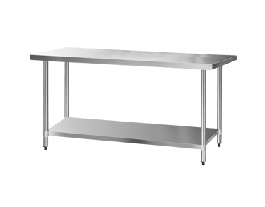 Large stainless steel prep table from our prosumer range with adjustable bullet feet and a solid storage shelf.