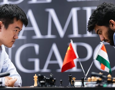 Two players facing each other in chess match