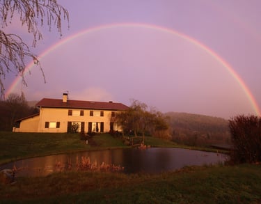 Etang avec arc-en-ciel