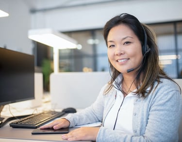 a woman in a headset with a headset and a headset