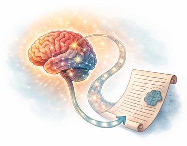 tekening van hersenen die een script volgen