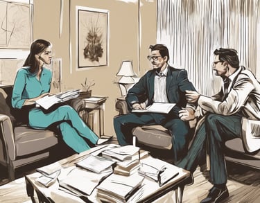 a man and woman sitting on a couch in a living room