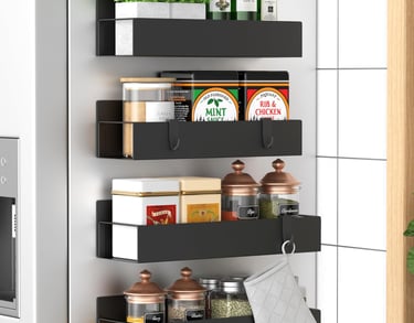 HuggieGems magnetic spice rack for refrigerator with multiple tiers and strong hold