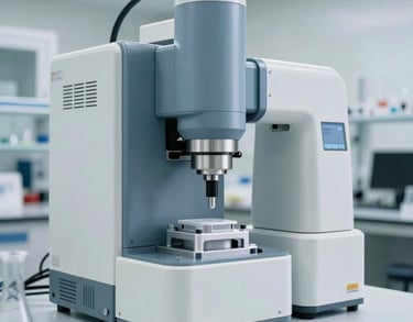 A sophisticated automated liquid handling robot in a bright, modern biotech laboratory in North American style, precision engineering, soft steel blue and off-white colors, bright clean lighting.