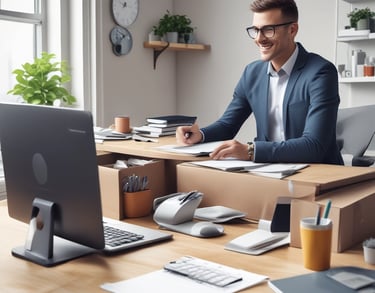 a man riding a skateboard down a street next to tall buildings